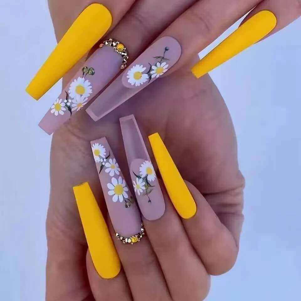 Blue & Yellow Nails design with flowers using Toothpick for Summer - YouTube